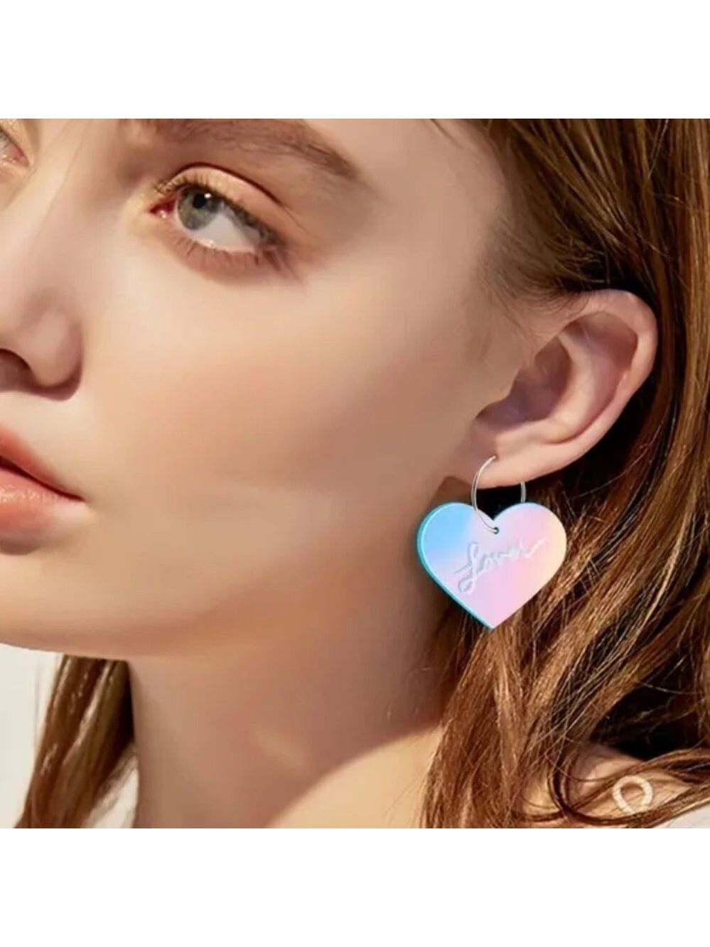 Taylor Swift Lover Laser Heart Shape Iridescent Pierced Earrings
